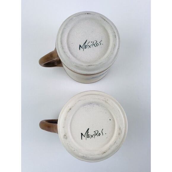 Set 2 Mexican Pottery Stoneware Mugs Signed ROS Mexico Marina Fiesta Hotel Spa - Picture 8 of 8